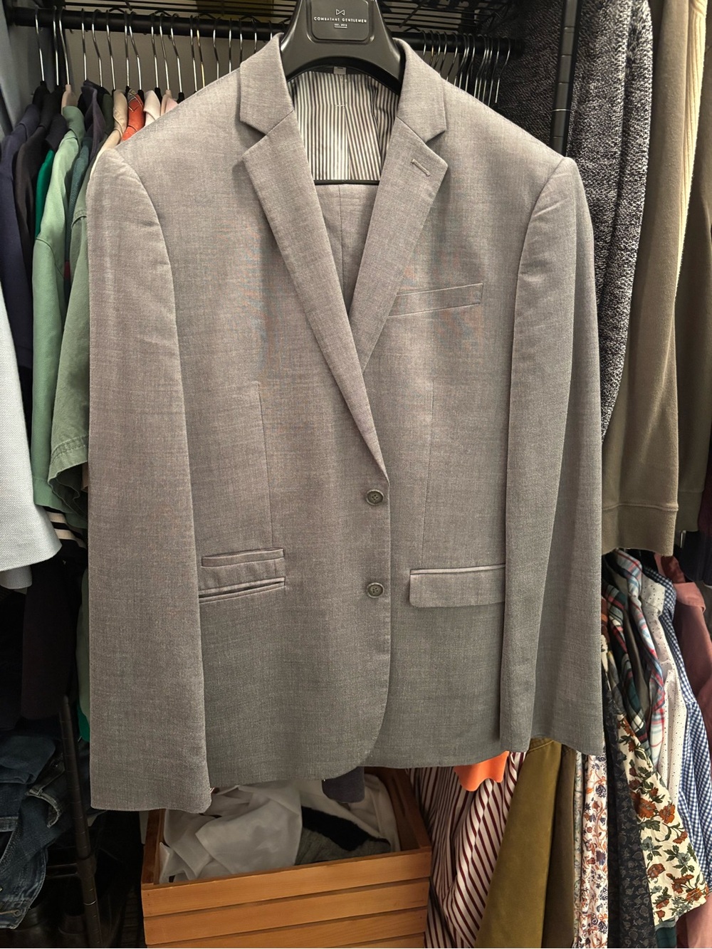 Express Light Gray Two-Button Suit and Pants (32 x 30)
